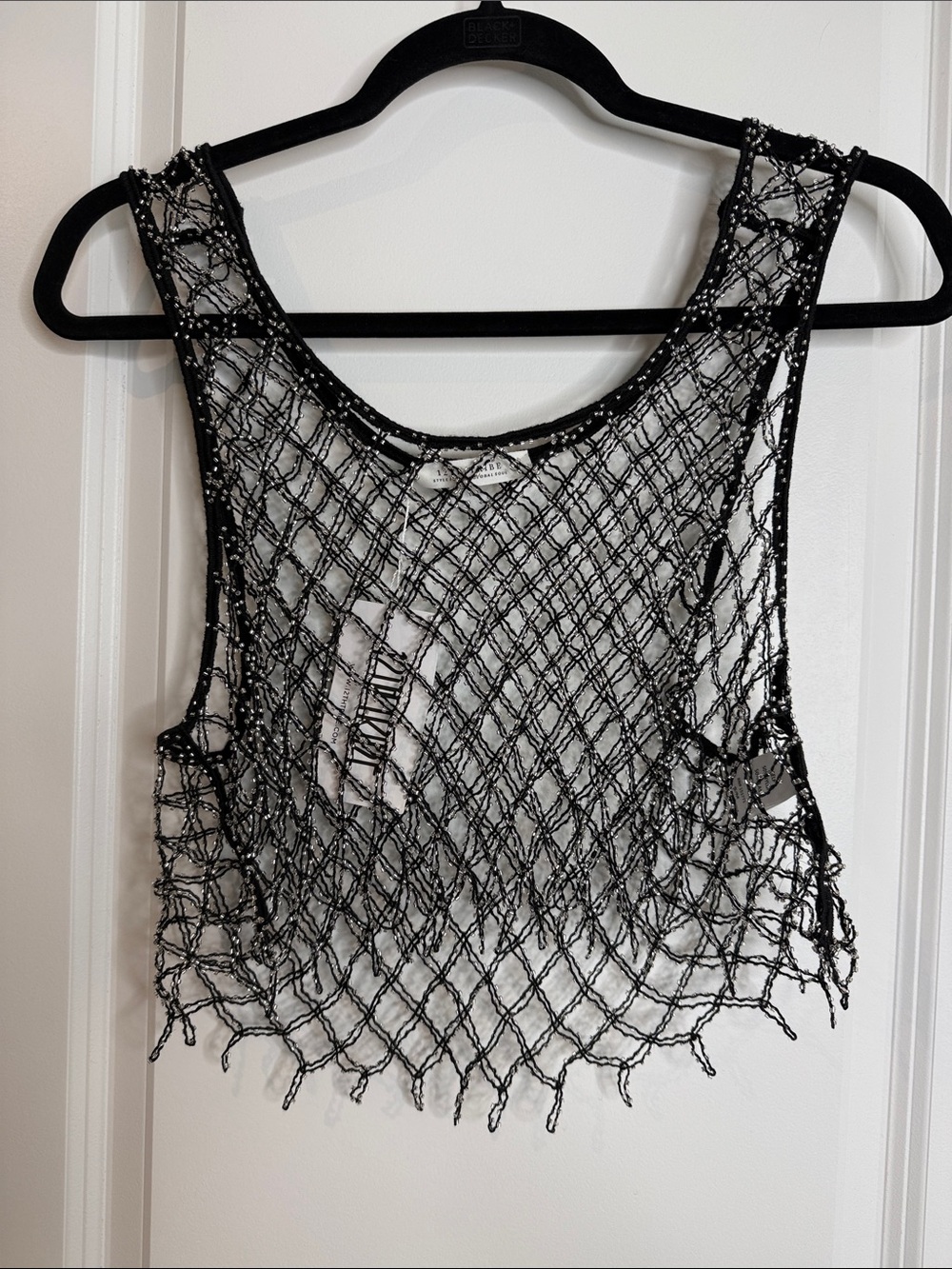 12th Tribe Black Beaded Mesh Top